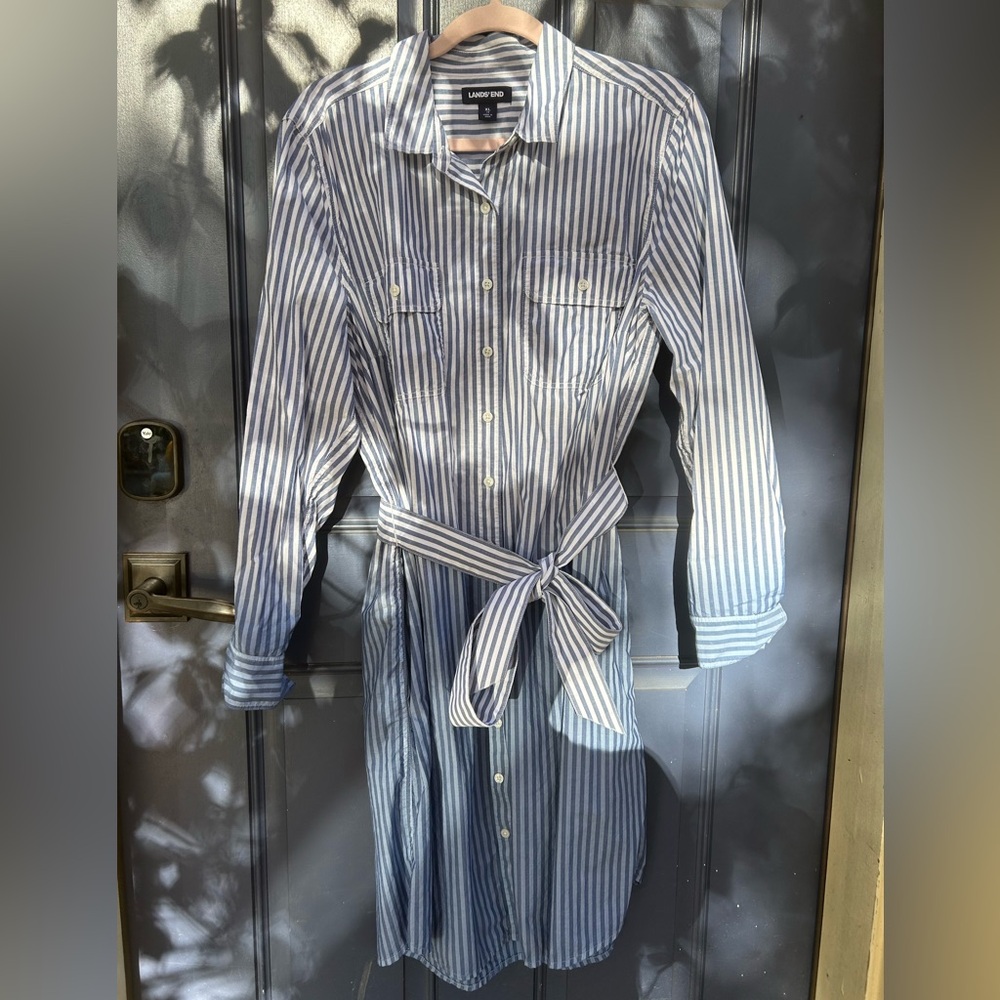 Lands’ End blue striped shirt dress size XL/18